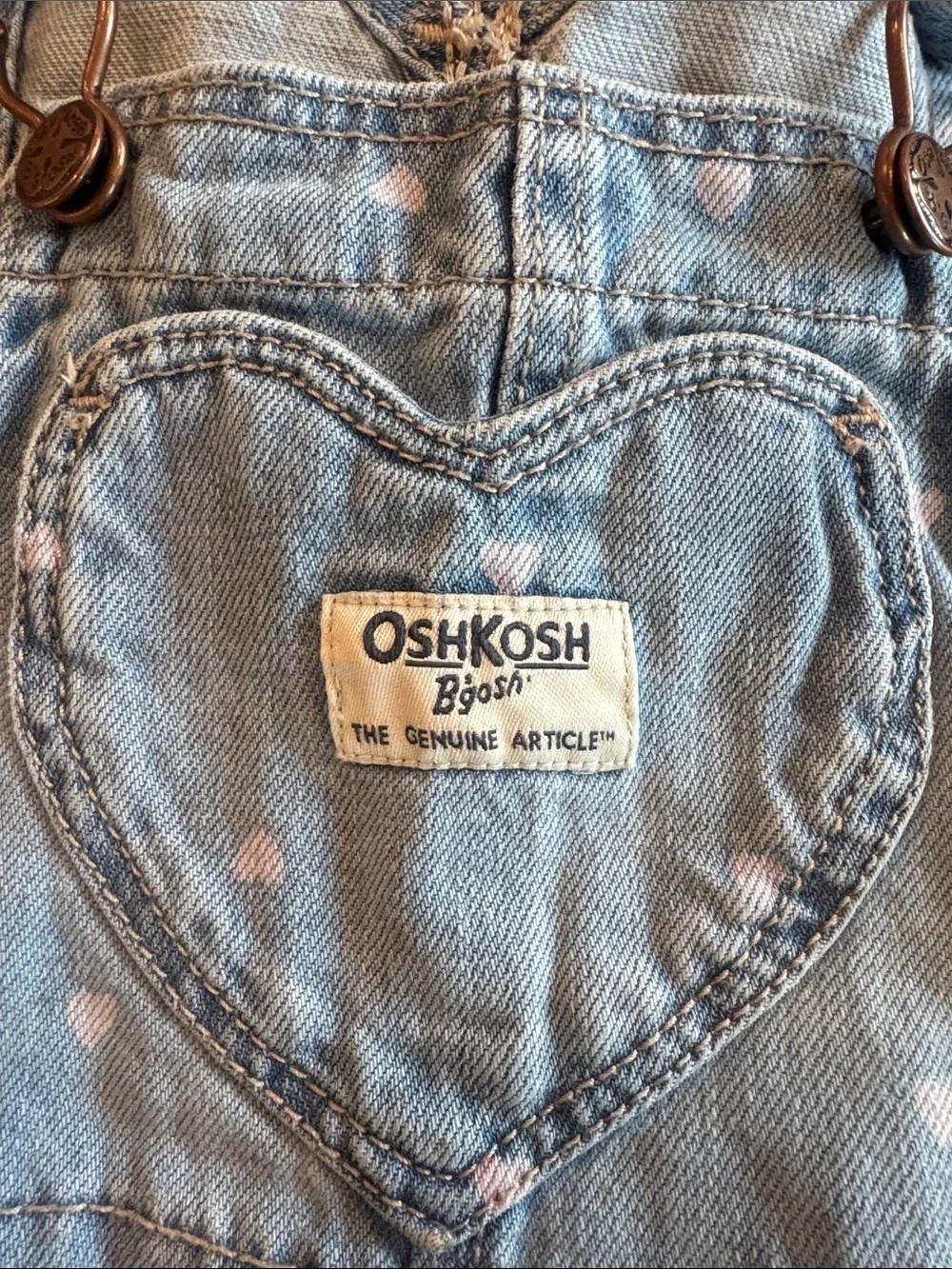 OshKosh B'gosh Light Wash Denim Overalls with White Hearts C